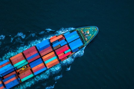 Export freight transportation by container ship in open sea